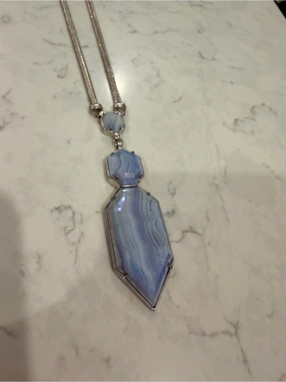 Kendra Scott Light Blue Agate Pendant Necklace - Silver Tone
